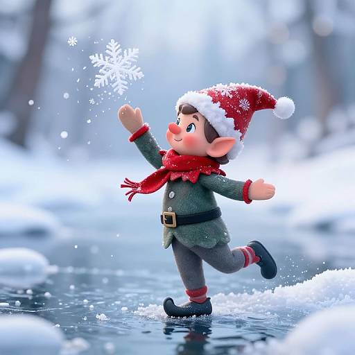 Festive Christmas Elf on Frozen River