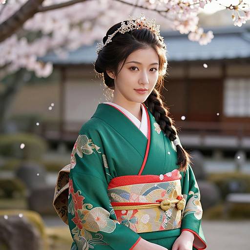 Regal Woman in Ornate Kimono Garden