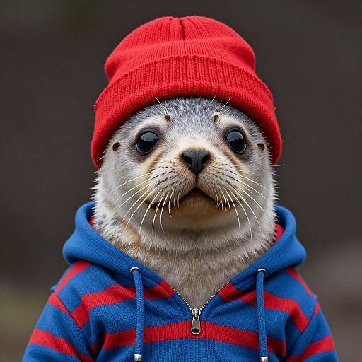 Whimsical Seal in Colorful Hoodie