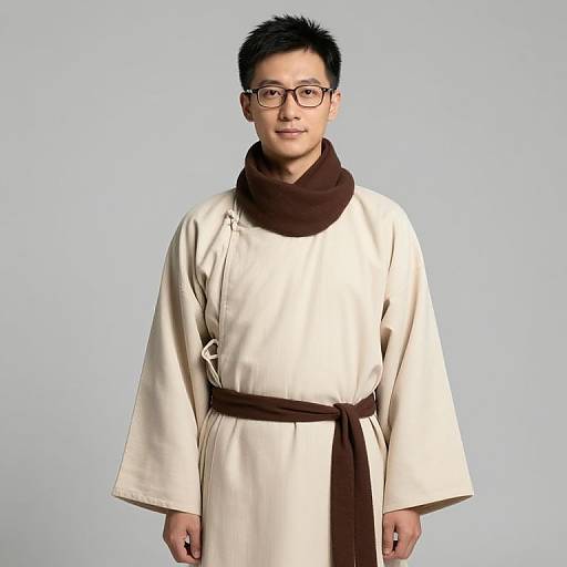 Man in Beige Robe with Glasses