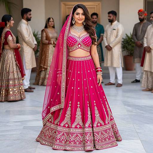 Elegant Woman in Vibrant Bridal Lehenga