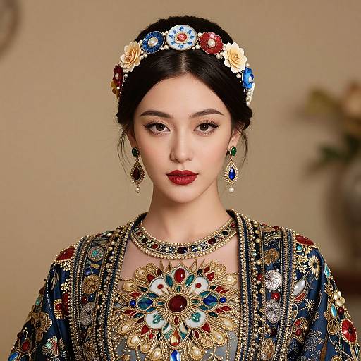 Elegant Woman in Maximalist Kintsugi Attire