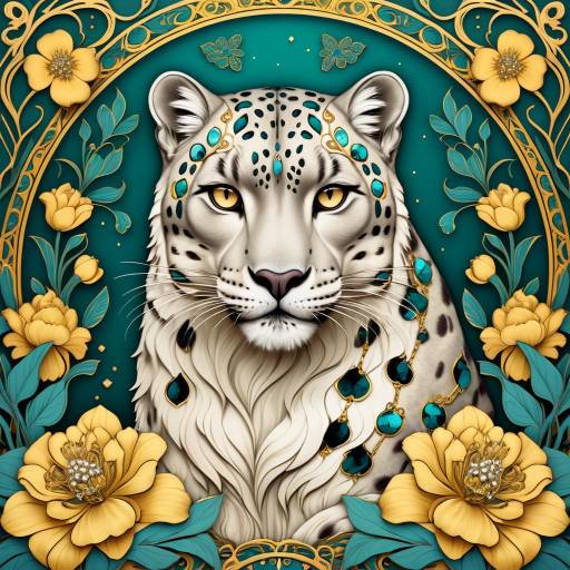 Elegant Snow Leopard in Art Nouveau Style