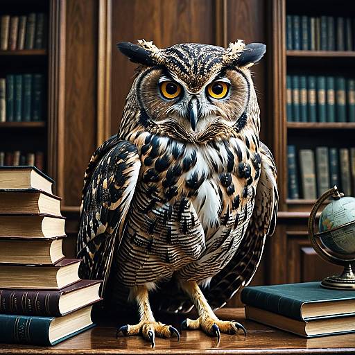 Stern Owl in Library Setting
