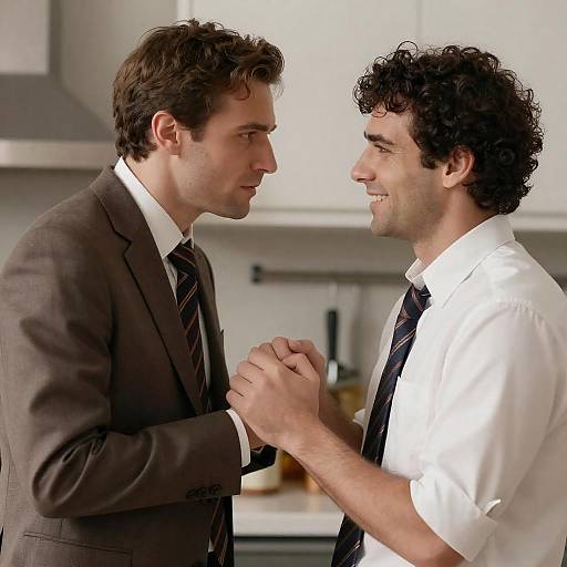 Intense Kitchen Conversation Between Two Men