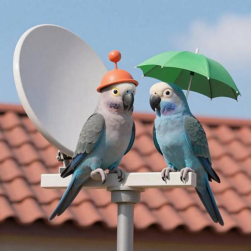 Animated Parrots on Rooftop Dish
