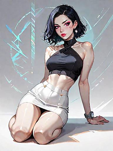 Stylish Woman in Black Halter Top and White Skirt