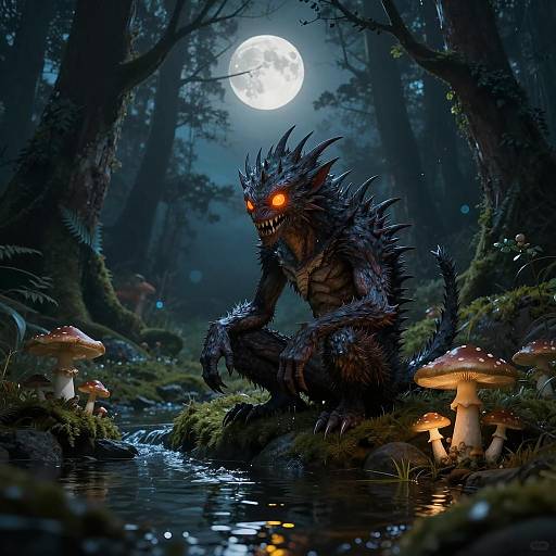 Fantasy Creature by Moonlit Forest Stream