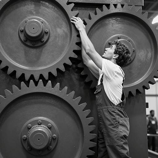 Man Climbing Large Industrial Gear