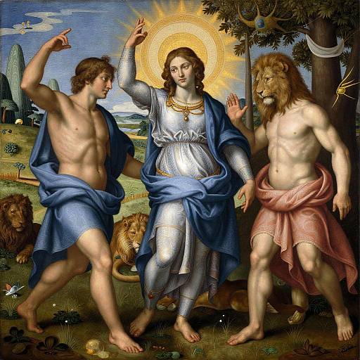 Renaissance Artists in Surreal Lion-Human Form