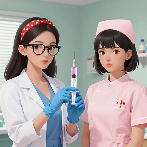 Two Women in a Medical Setting Illustration