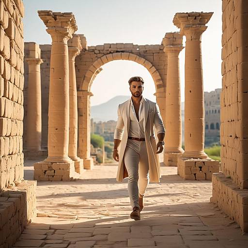 8K Handsome Man in Ancient Ruins