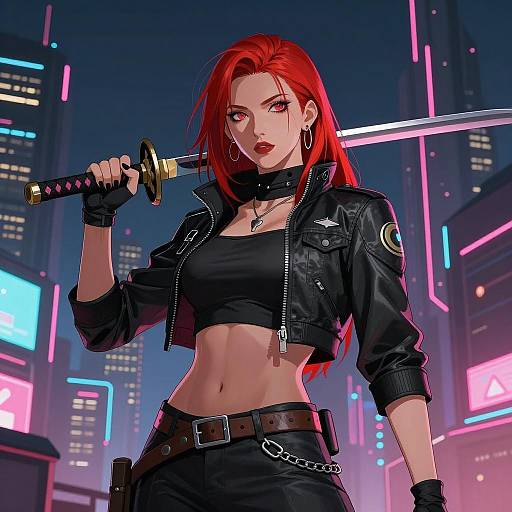 Cyberpunk Female Warrior with Katana