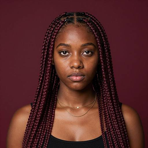 Portrait of Young Black Woman with Maroon Box Braids
