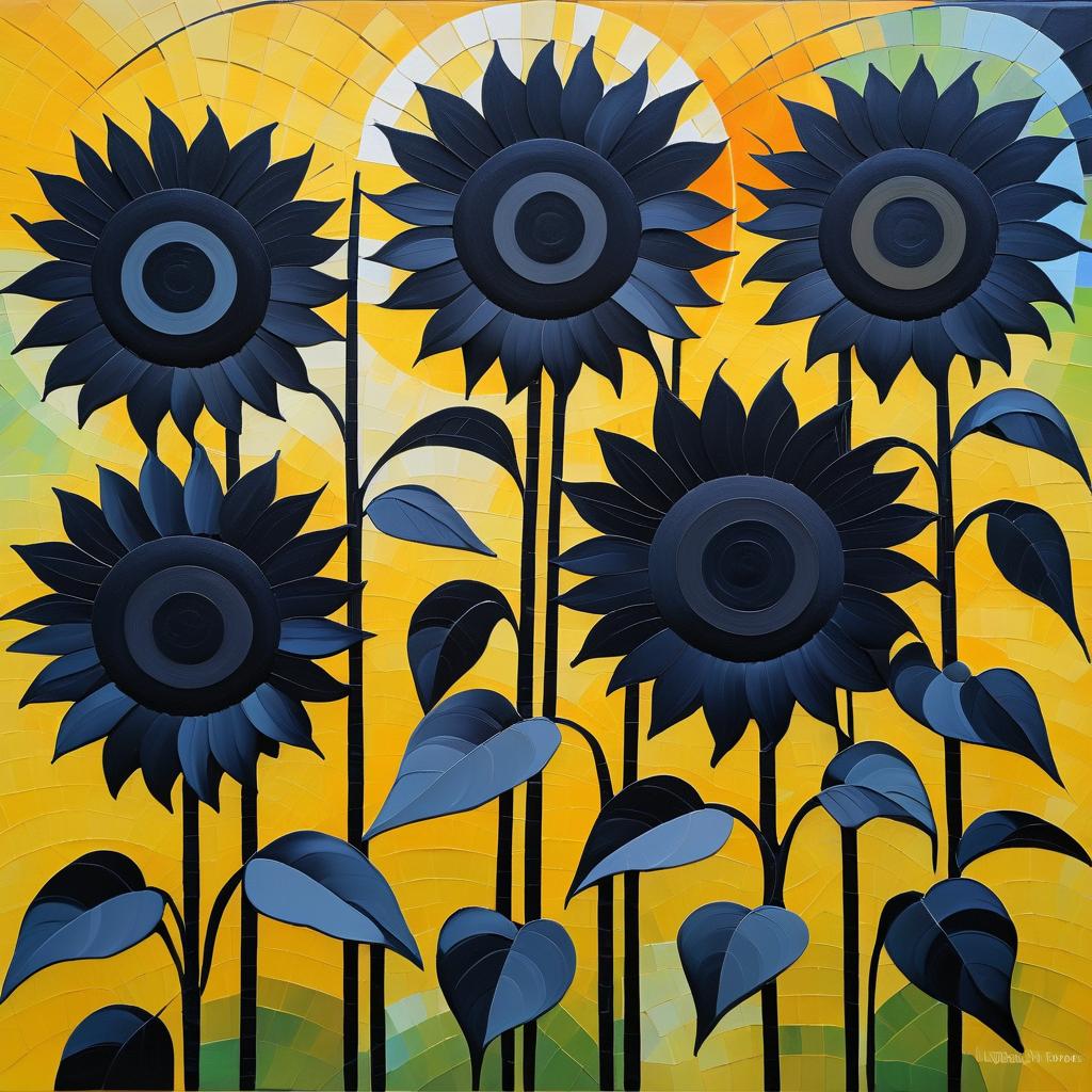 Cubist Black Sunflowers in Picasso Style