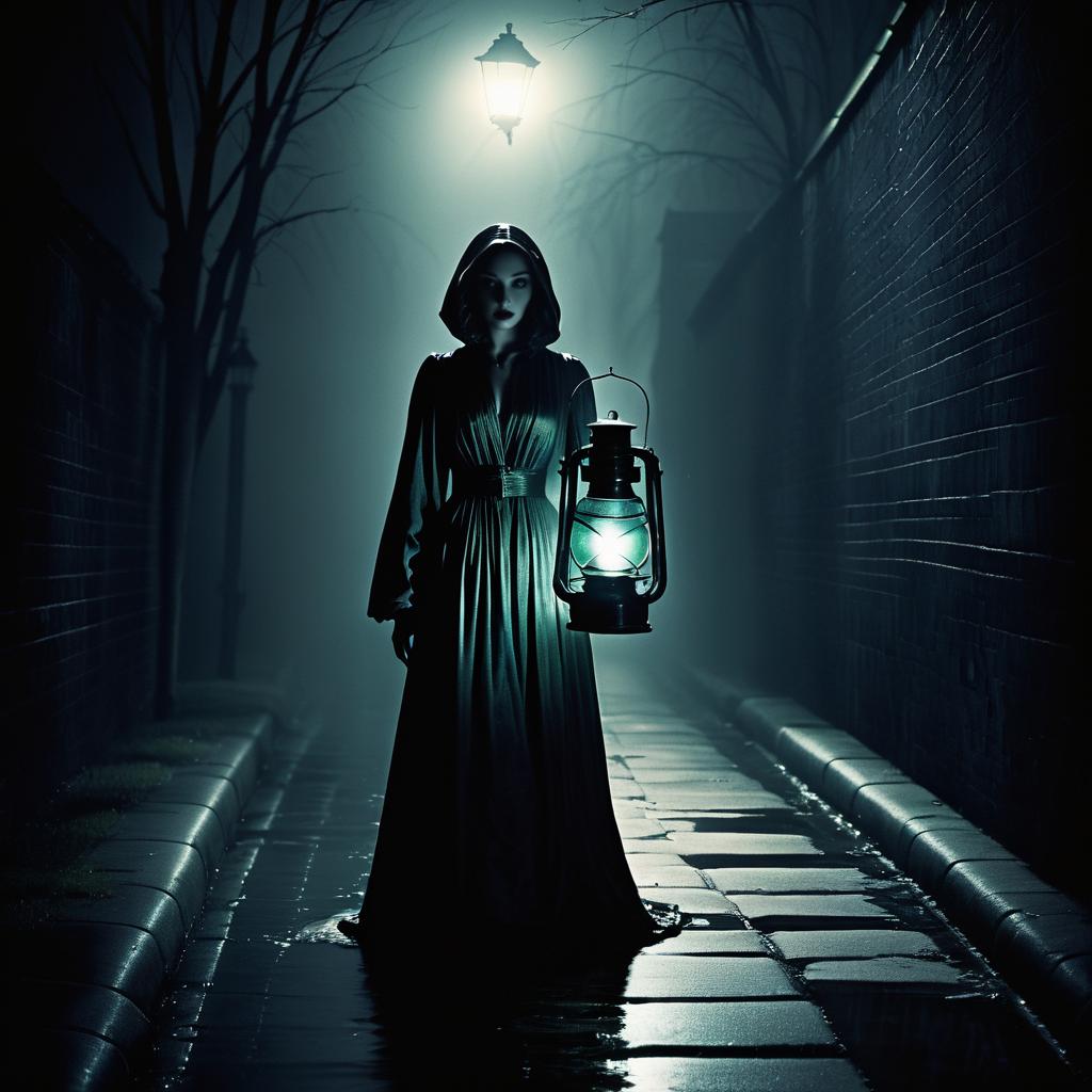 Eerie Ghostly Figure with Lantern