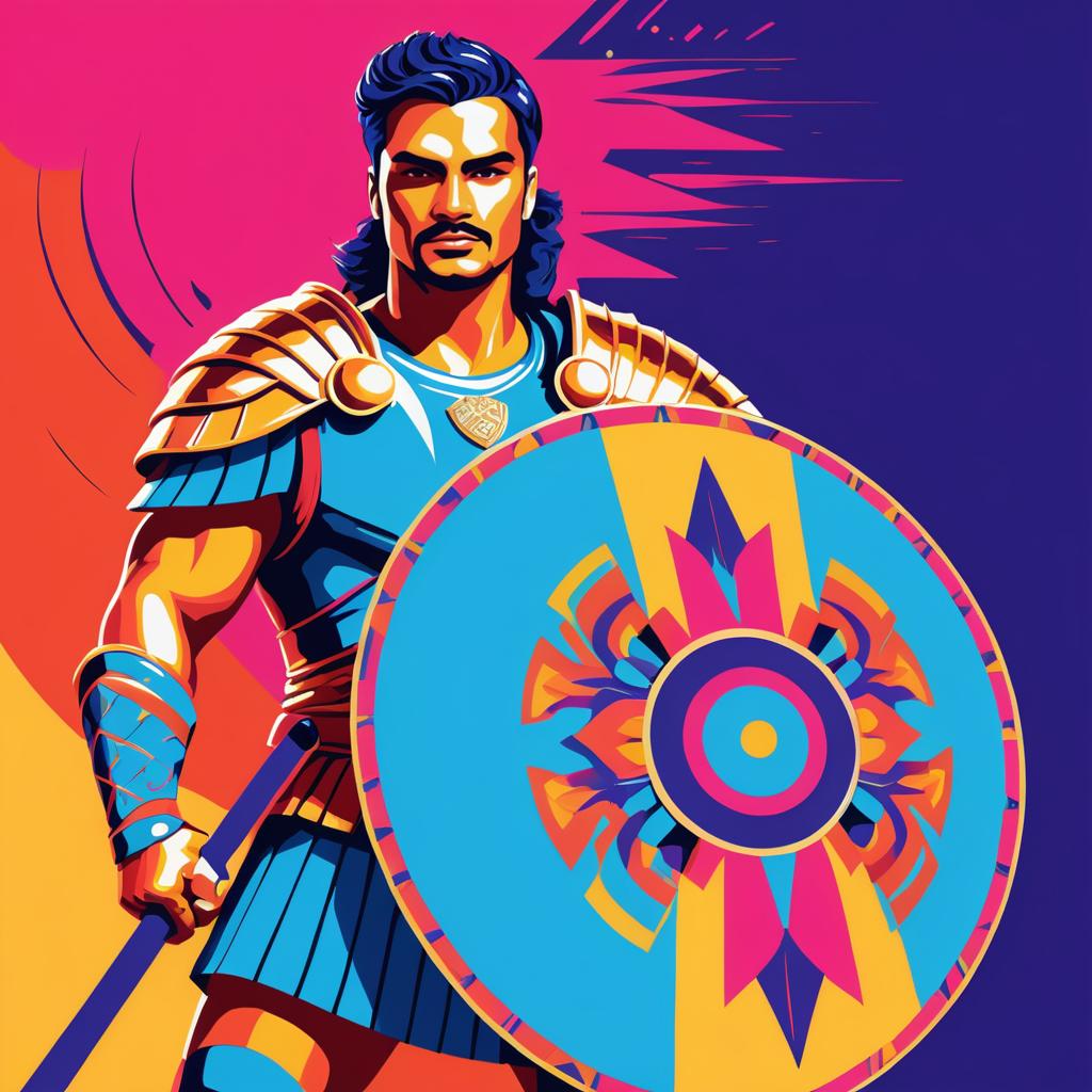 Vibrant Pop Art Warrior with Shield