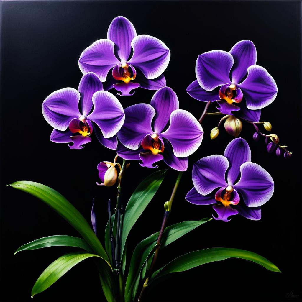 Realistic Dark Purple Orchids Oil Painting