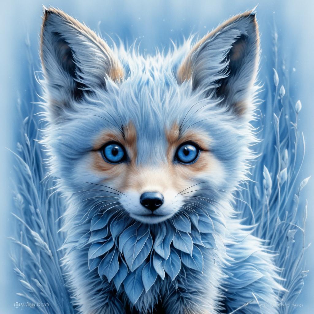 Mischievous Fox Cub in Pastel Blue