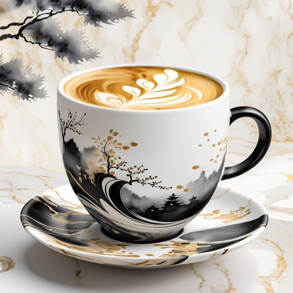 Japanese Ink Style Latte Coffee Art