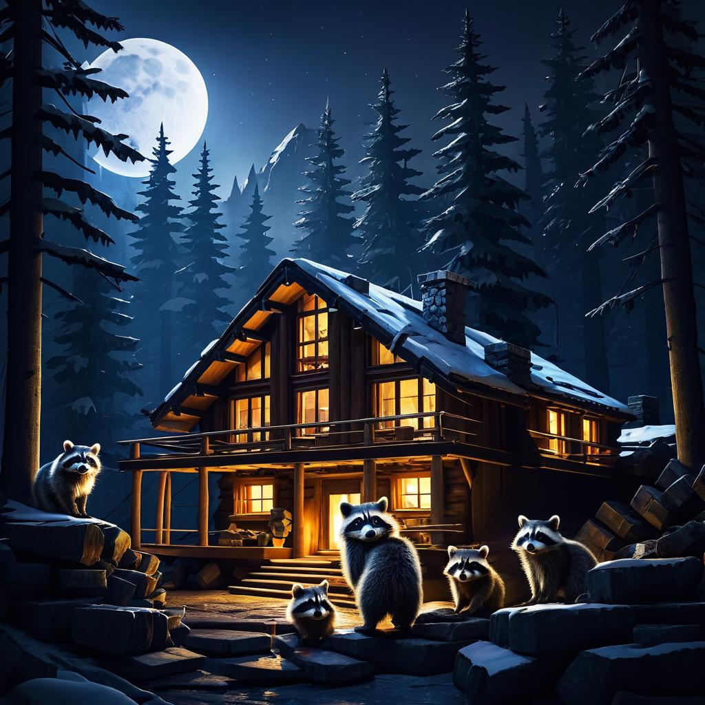 Mischievous Raccoons at Mountain Lodge