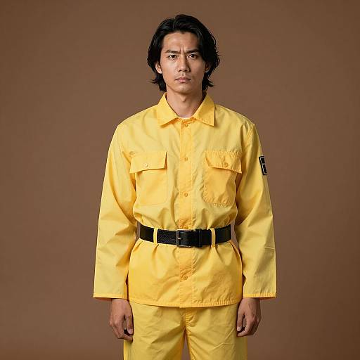 Asian Man in Yellow Prison Uniform