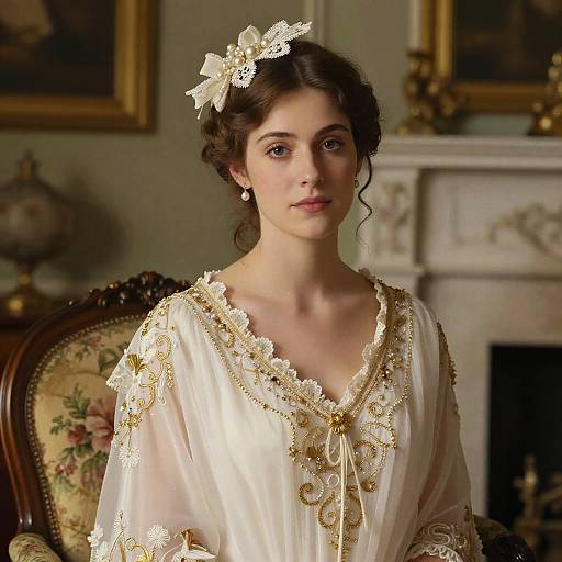 Edwardian Woman in Embroidered Gown
