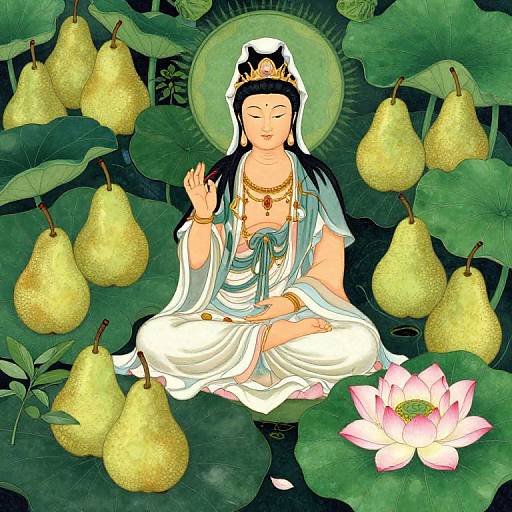 Guanyin Surrounded by Pears and Lotus