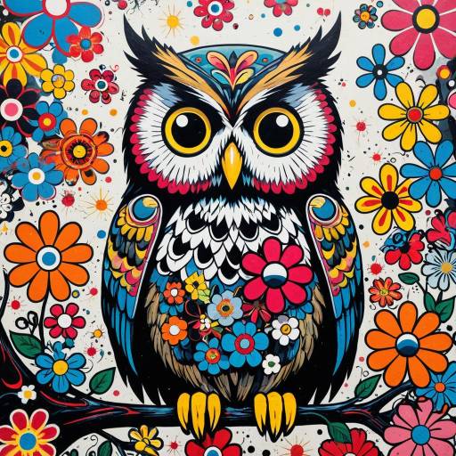 Colorful Lowbrow Owl Graffiti Art