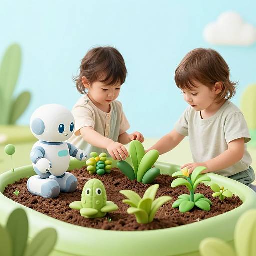 Toddlers Exploring AI-Powered Robot Garden