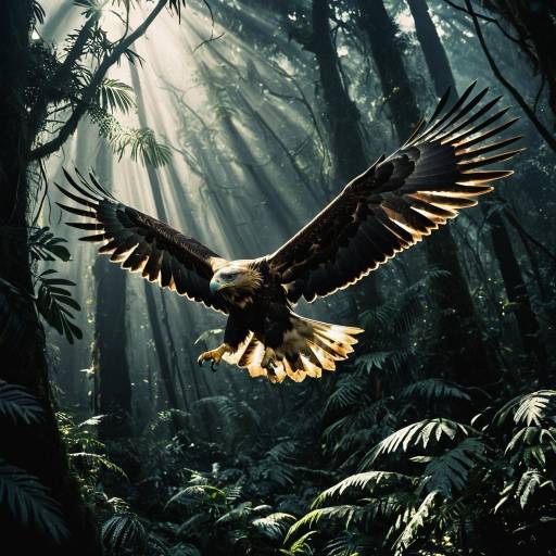 Golden Eagle Soaring in Rainforest
