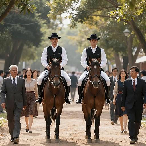 Equestrian Procession Amidst a Diverse Gathering