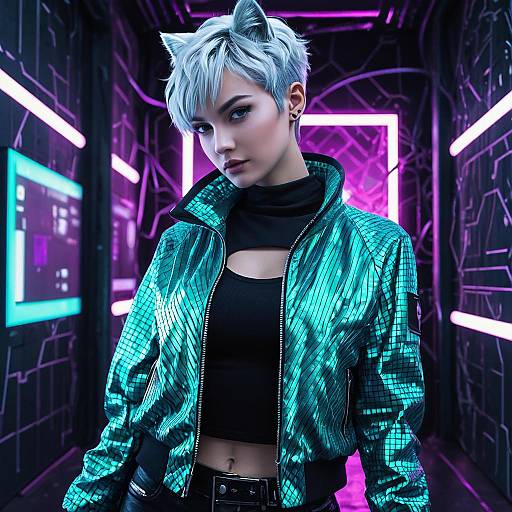 Futuristic Anime Girl with Silver Pixie Cut