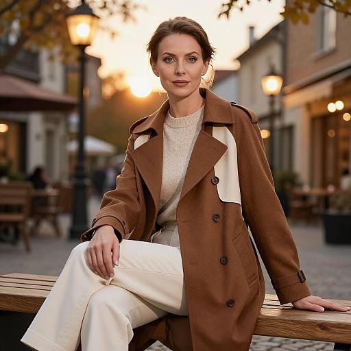 Elegant Woman in Autumn Courtyard