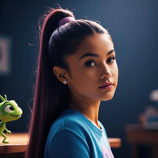 Young Woman with Long Ponytail in Pixar Style