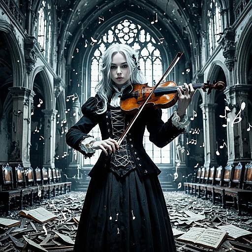 Gothic Violinist in Haunted Concert Hall