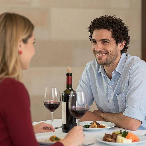 Cheerful Couple Dining Against Stone Wall