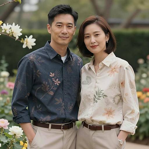 Elegant Couple in Blooming Garden