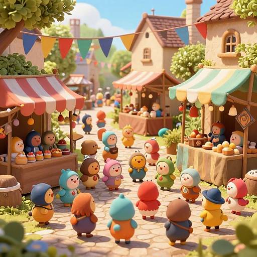 Whimsical Crowd in Fantasy Marketplace