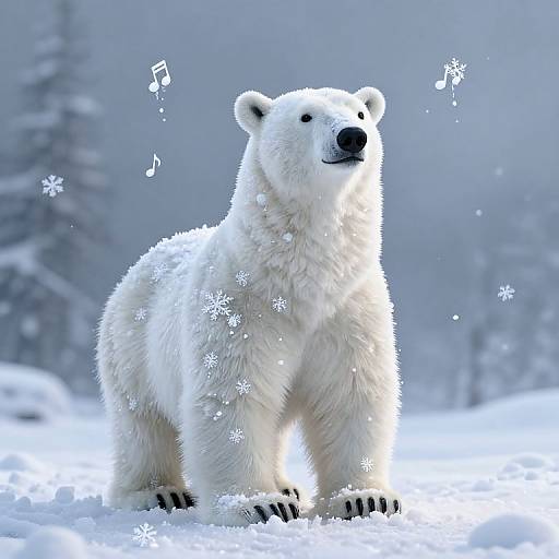 Regal Polar Bear in Snowflake Gown