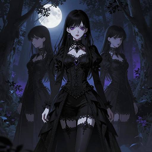 Gothic Anime Girls in Moonlit Forest