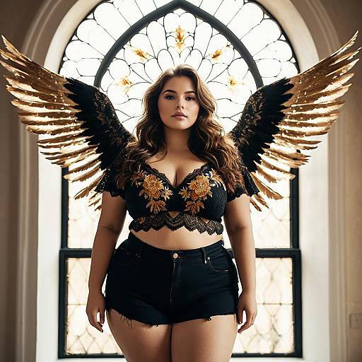 Plus Size Fallen Angel with Golden Wings