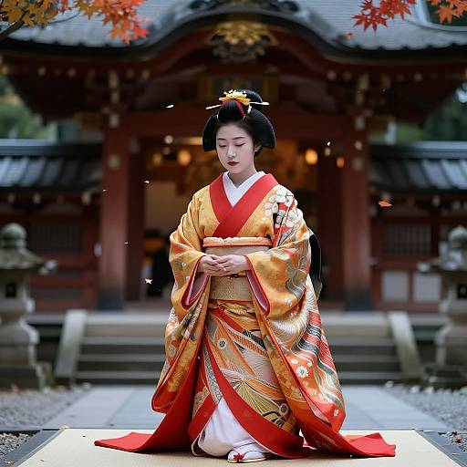 Japanese Shrine Maiden Ritual in Autumn