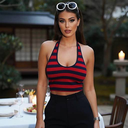 Chic Woman in Japanese Garden Dinner