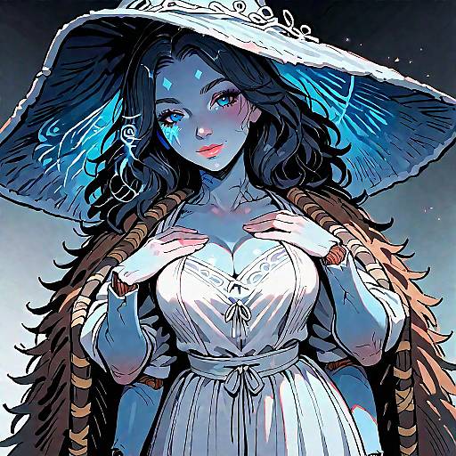 Fantasy Witch with Blue Skin and White Dress