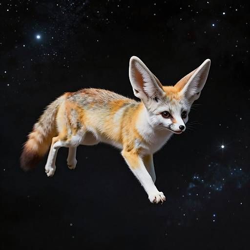 Weightless Fennec Floating in Space