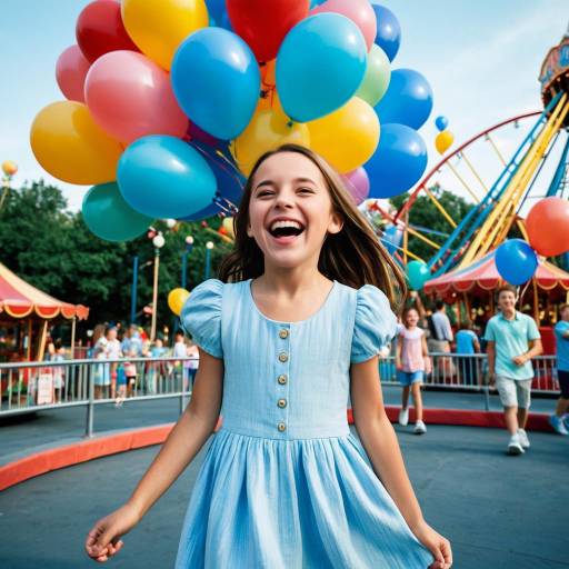 Laughing Girl with Balloons at Amusement Park