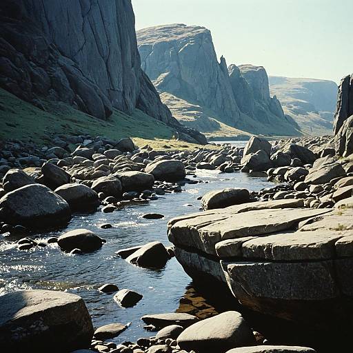 Sunlit Rocky River Cleft