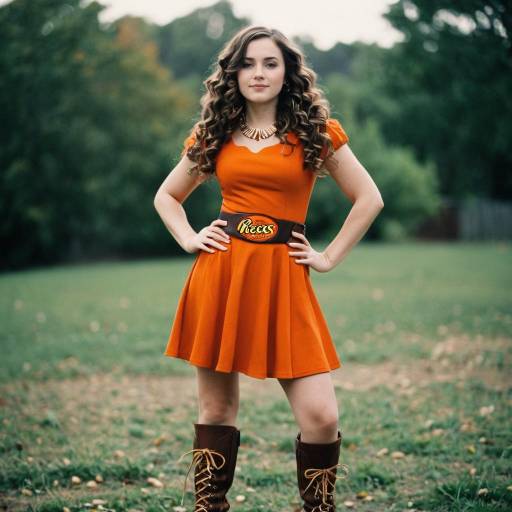 Woman in Orange Dress with Reese's Belt Outdoors
