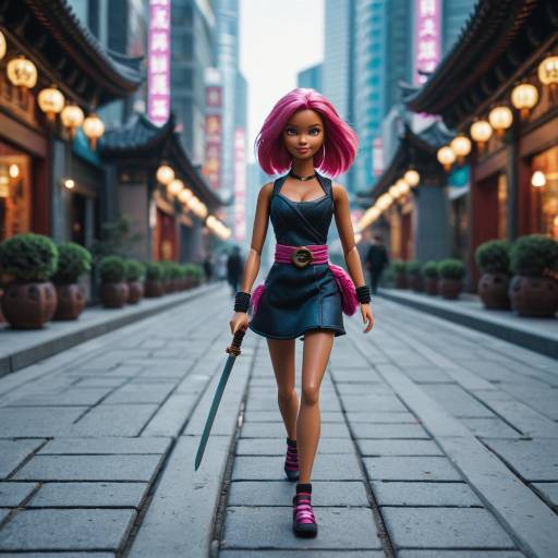 Ninja Barbie Walking in Shanghai City Street